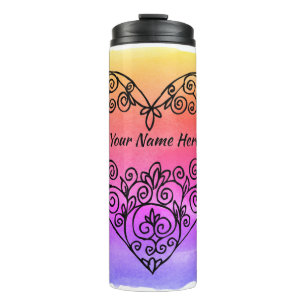 Garrafa Térmica Coração Preto Personalizado Colorido de Fundo