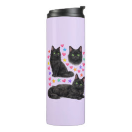 Garrafa Térmica corações arco-íris y2k gato preto kawaii fofo
