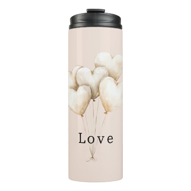 Garrafa Térmica Corações Balões de Creme Rosado Amor (Frente)
