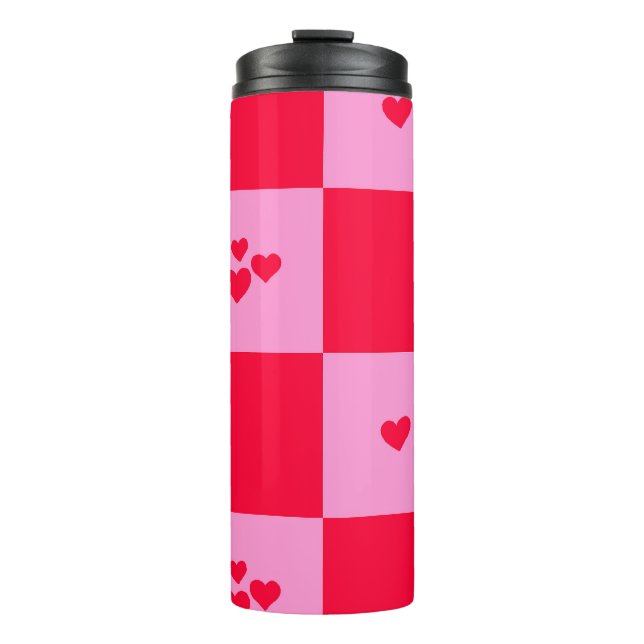 Garrafa Térmica Corações Cor-de-rosa e vermelho (Frente)