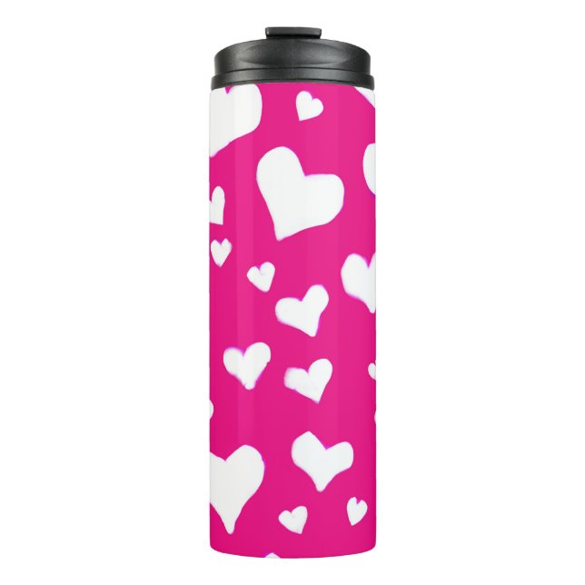 Garrafa Térmica Corações de Giz Branco no Rosa de Fuchsia (Frente)