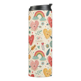 Garrafa Térmica Corações Felizes - Padrão de Dia de os namorados W