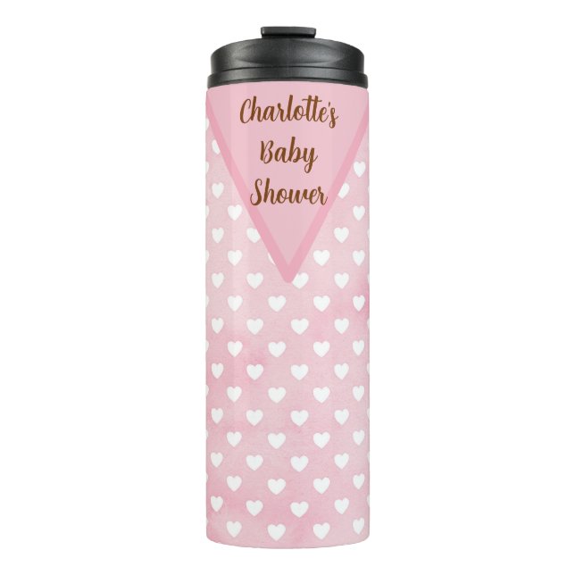 Garrafa Térmica Corações Personalizados no Tumbler Térmico Rosa (Frente)