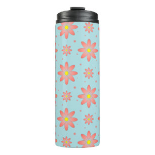 Garrafa Térmica Coral, rosa e pó, flores de margarida delicadas, a