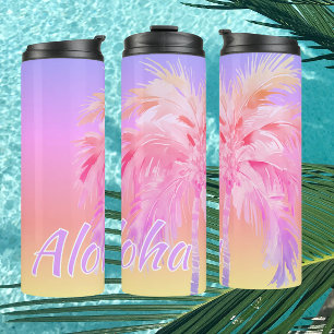 Garrafa Térmica Cores Tropicais Aloha Palmeira Copo Térmico