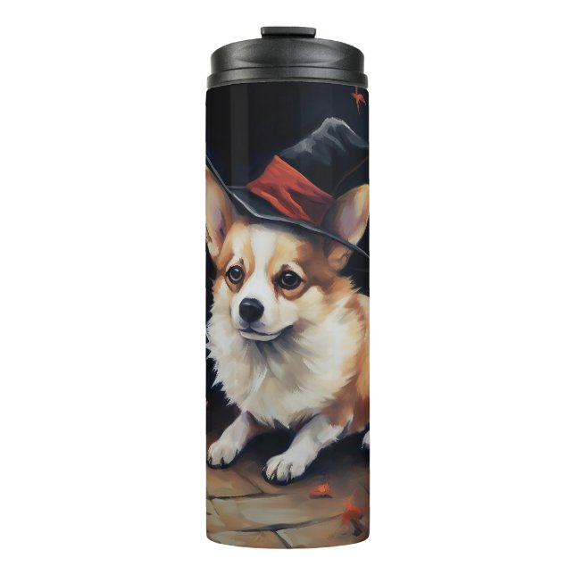Garrafa Térmica Corgi Abóboras Halloween Assustador (Frente)