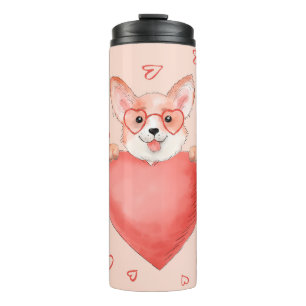 Garrafa Térmica Corgi Bonito Com Óculos Cardíacos