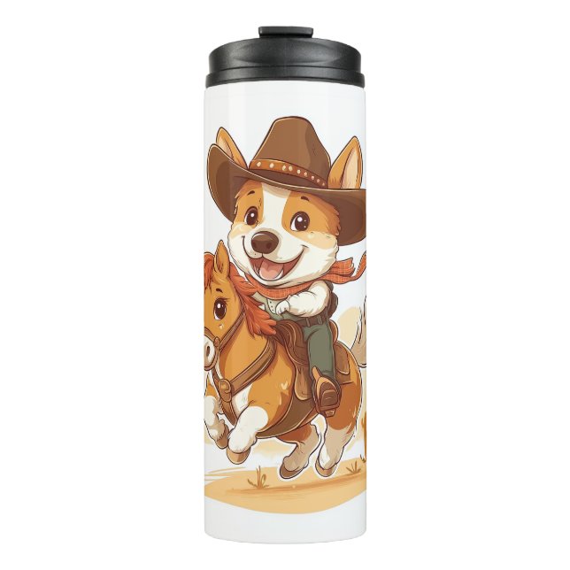 Garrafa Térmica Corgi Cowboy � Cão Rodeio Western (Frente)