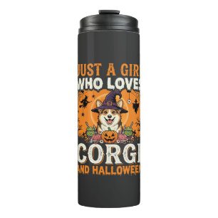 Garrafa Térmica Corgi Halloween Bruxa Menina Horror Vintage