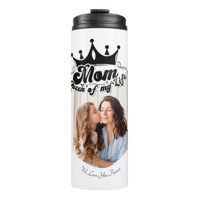 Garrafa Térmica Coroa Preta Moderna, Mãe Rainha da minha vida  (Frente)