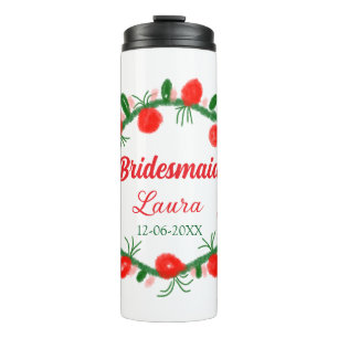 Garrafa Térmica coroa verde vermelha cir adicionar nome bridesmaid