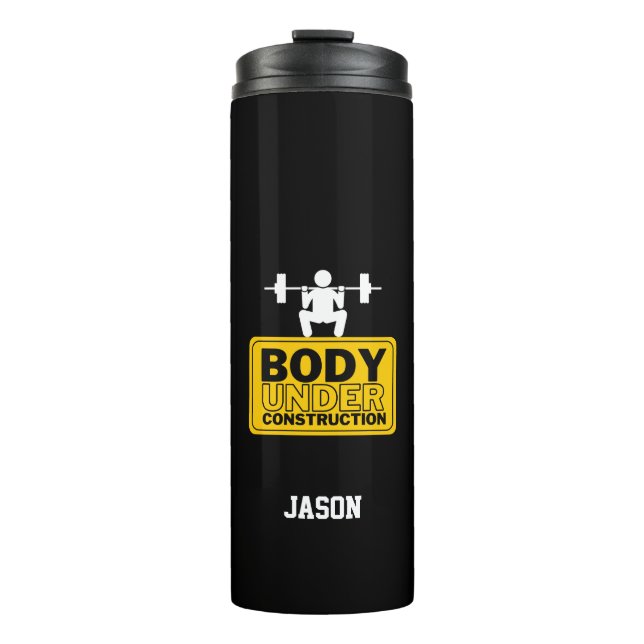 Garrafa Térmica Corpo Em Construção Nome Personalizado (Frente)
