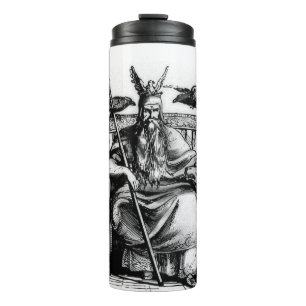 Garrafa Térmica Corvos de Odin em seu trono de pedra mitologia vik