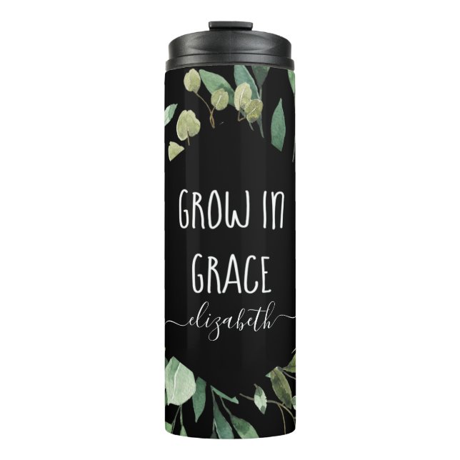 Garrafa Térmica Cota Cristã de Folhagem de Água Personalizada (Frente)