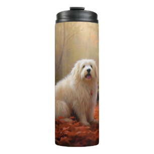 Garrafa Térmica Coton De Tulear nas Folhas de Outono Caem Inspiram