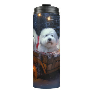 Garrafa Térmica Coton De Tulear Snowy Sleigh Decência De Natal