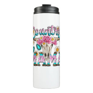 Garrafa Térmica Country Mama Retro Groovy Cow Skull