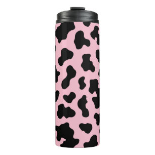 Garrafa Térmica Couro Cow Print Preto e Rosa
