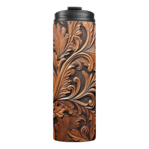 Garrafa Térmica Couro marrom em relevo