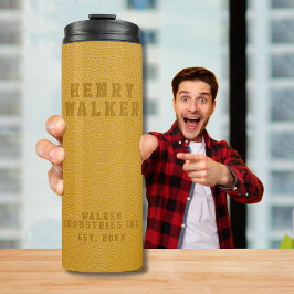 Garrafa Térmica Couro-Vegan Dourado Personalizado