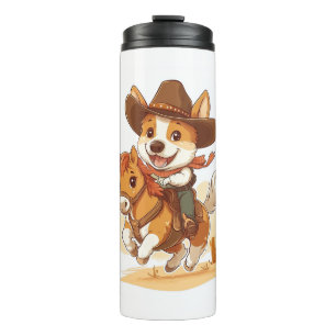 Garrafa Térmica Cowboy Corgi - Cão Rodeo Ocidental