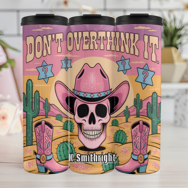Garrafa Térmica Cowboy Pink Skull não pensa demais (Criador carregado)