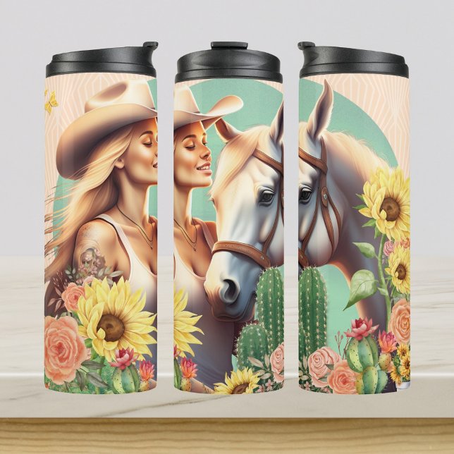 Garrafa Térmica Cowgirl Floral Skinny Tumbler (Criador carregado)
