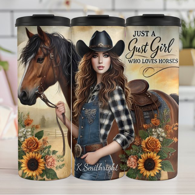 Garrafa Térmica Cowgirl Horse Sunflowers Rustic Charm (Criador carregado)