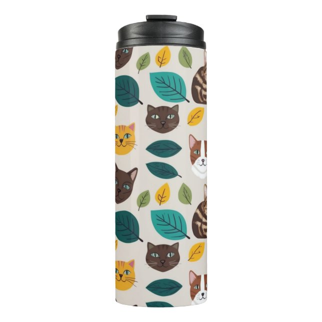 Garrafa Térmica Cozy Cat & Autumn Leaves Seamless Pattern - Whimsi (Frente)