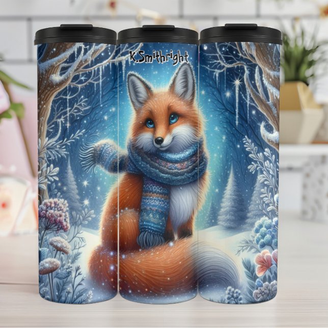 Garrafa Térmica Cozy Fox em uma Floresta Neve (Criador carregado)