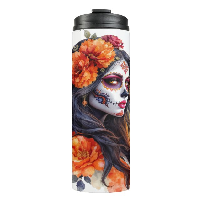 Garrafa Térmica Crânio de Açúcar Mexicano La Calavera Catrina Tumb (Frente)