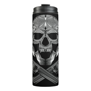 Garrafa Térmica Crânio e estrelas com Rosas e armas cruzadas