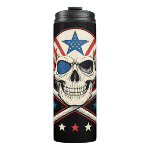 Garrafa Térmica Crânio Patriótico e Bandeira Americana Crossbones