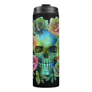 GARRAFA TÉRMICA  CRÂNIO VERDE MORTE COM FLORES