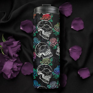 Garrafa Térmica Crânios e Rosas escuros   Funky Glam Grunge