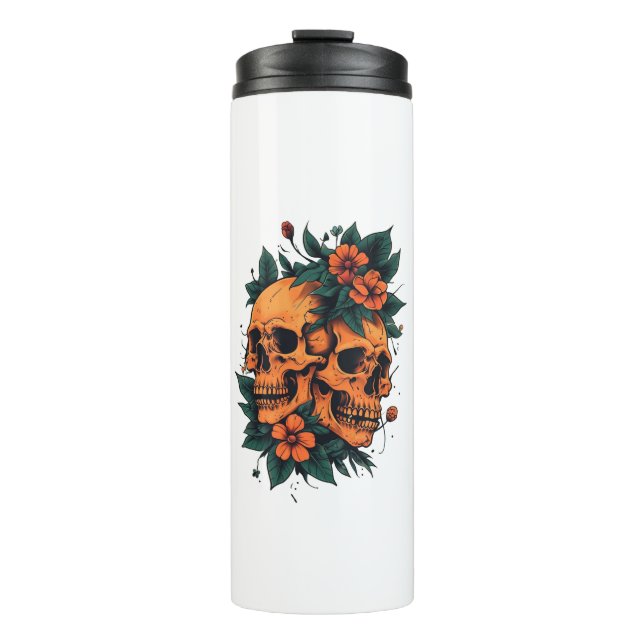 Garrafa Térmica Crânios Gêmeos Floral Gótico (Frente)