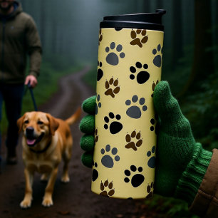 Garrafa Térmica Creme elegante de patas de cachorro para pets