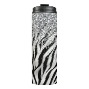 Garrafa Térmica Creme Glitzy Glitzy Impressão Zebra Dourada