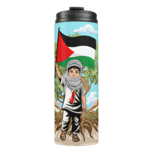 Garrafa Térmica Criança com Keffiyeh Palestine Flag e Olive Tree