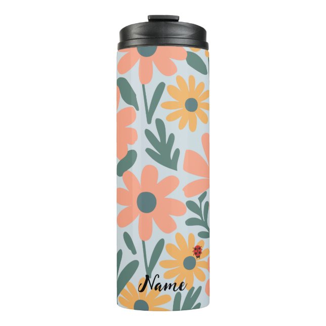 Garrafa Térmica crianças Cute Ladybug Bolinhas Daisy Flower Padrão (Frente)