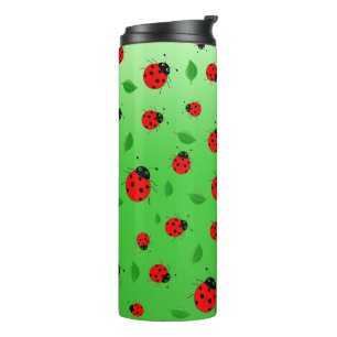 Garrafa Térmica Crianças Cute Red Ladybug e saída verde no gradien