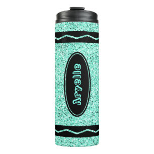 Garrafa Térmica Crianças Personalizadas Nome Aqua Glitter Crayon 