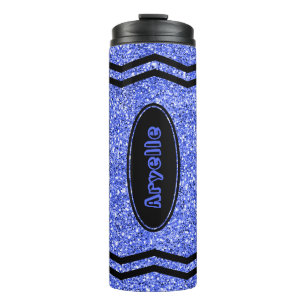 Garrafa Térmica Crianças Personalizadas Nome Blue Glitter Crayon 