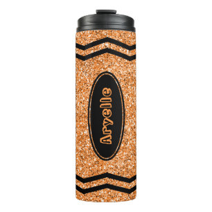 Garrafa Térmica Crianças Personalizadas Nome Laranja Glitter Cray