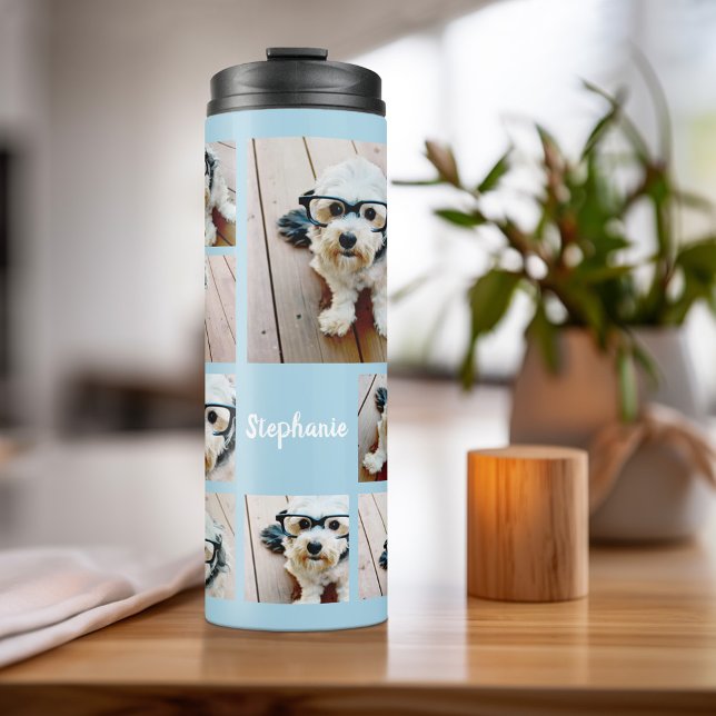Garrafa Térmica Criar uma Colagem de Fotos Personalizada com o Nom (Personalized Thermal Tumbler - Add Photos, Text - Customize Completely in the Advanced Design Area)