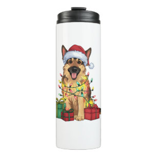 Garrafa Térmica Cristo German shepherd de Cachorro Santa Hat Light