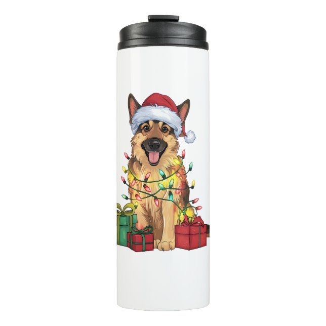 Garrafa Térmica Cristo German shepherd de Cachorro Santa Hat Light (Frente)