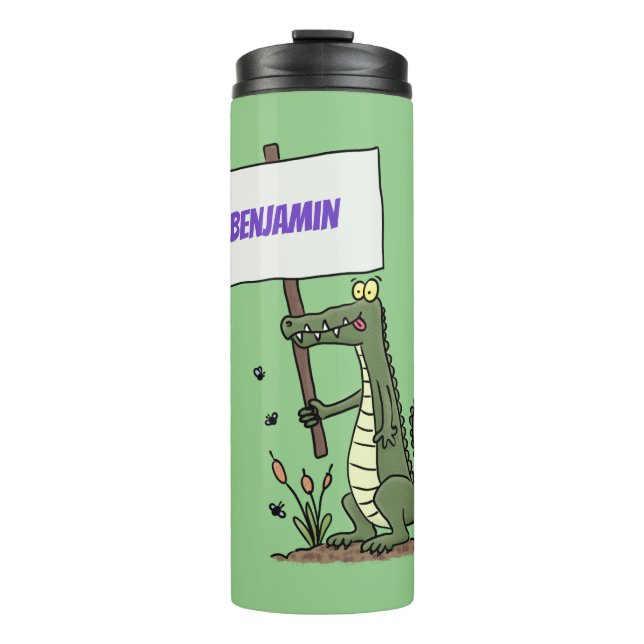 Garrafa Térmica Crocodilo engraçado, alinhador com cartoon (Frente)