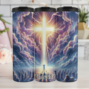 Garrafa Térmica Cruz Radiante em Nuvens Pesadas