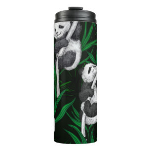 Garrafa Térmica Cubos de panda em verde escuro